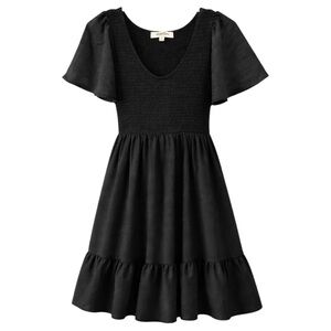 Haptics Black Smocked Babydoll Dress Flutter Sleeve Pockets Small NWOT